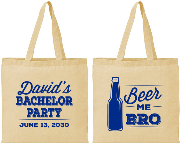 Personalized Bachelor Party Cotton Tote Bags - Beer Me Bro | 40071