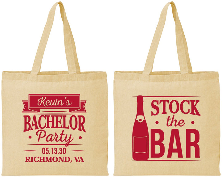 Personalized Bachelor Party Cotton Tote Bags - Stock The Bar | 40073