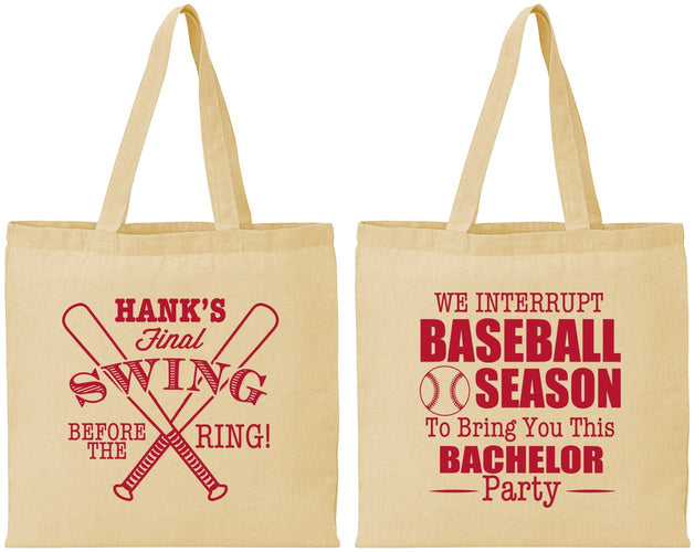 Personalized Bachelor Party Cotton Tote Bags - Baseball | 40075