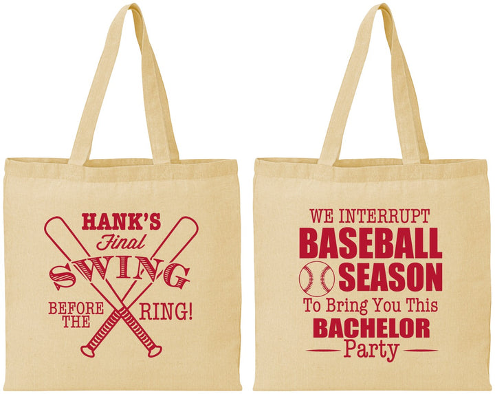 Personalized Bachelor Party Cotton Tote Bags - Baseball | 40075
