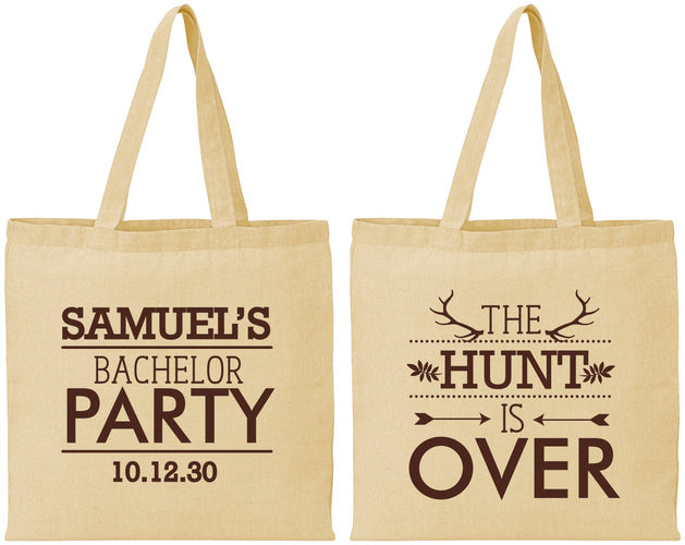 Personalized Bachelor Party Cotton Tote Bags - Hunt Is Over | 40084