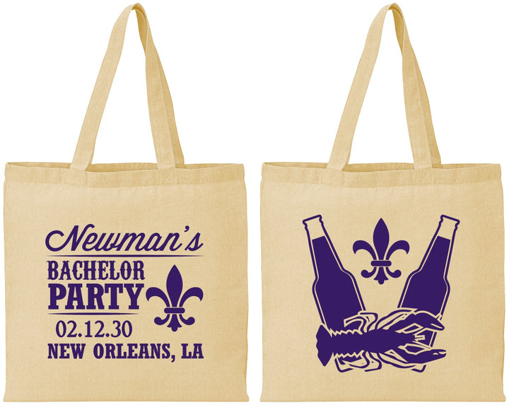 Personalized Bachelor Party Cotton Tote Bags - Mardi Gras | 40085