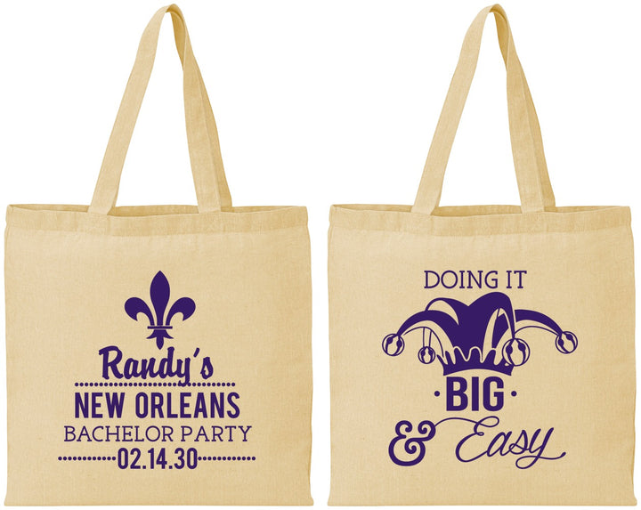 Personalized Bachelor Party Cotton Tote Bags - Mardi Gras | 40089