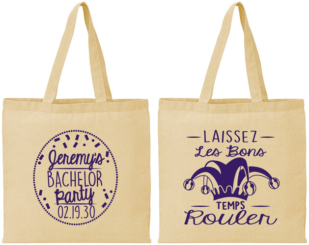 Personalized Bachelor Party Cotton Tote Bags - Mardi Gras | 40090