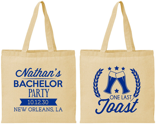 Personalized Bachelor Party Cotton Tote Bags - One Last Toast | 40095