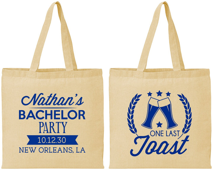 Personalized Bachelor Party Cotton Tote Bags - One Last Toast | 40095