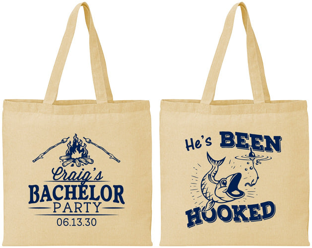 Personalized Bachelor Party Cotton Tote Bags - Fishing Hooked | 40096