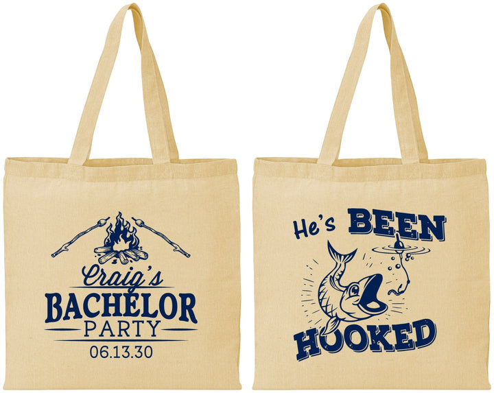Personalized Bachelor Party Cotton Tote Bags - Fishing Hooked | 40096