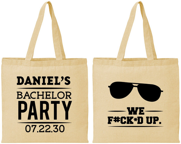 Personalized Bachelor Party Cotton Tote Bags - We Fucked Up | 40099