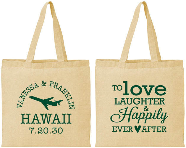 Personalized Wedding Cotton Tote Bags - Love Laughter Happily | 404