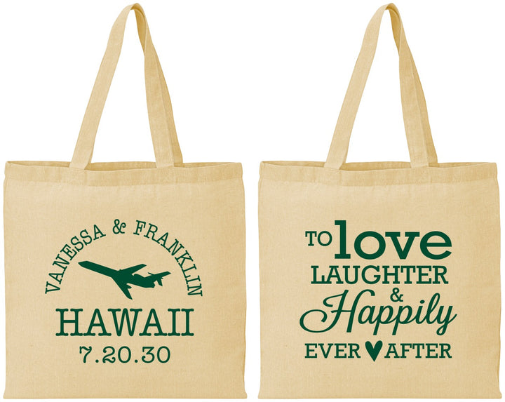 Personalized Wedding Cotton Tote Bags - Love Laughter Happily | 404