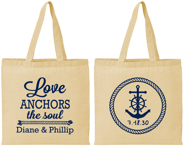Personalized Wedding Cotton Tote Bags - Love Anchors The Soul | 405
