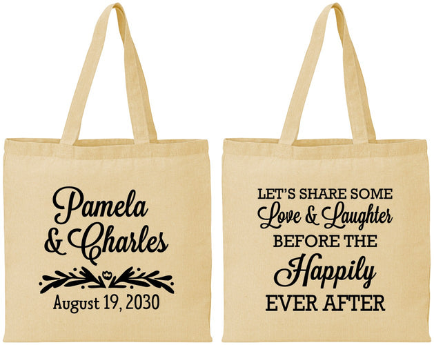 Personalized Wedding Cotton Tote Bags - Love Laughter Happily | 409