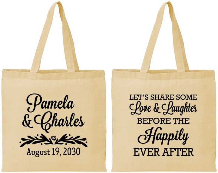 Personalized Wedding Cotton Tote Bags - Love Laughter Happily | 409