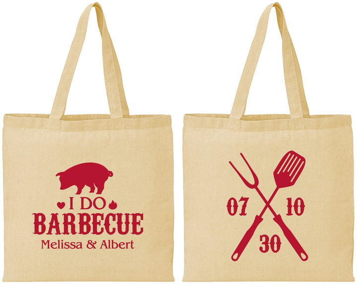 Personalized Wedding Cotton Tote Bags - I Do Barbecue Bbq | 410