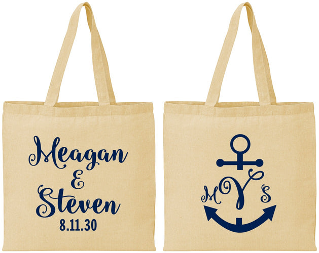 Personalized Wedding Cotton Tote Bags - Monogram Nautical | 414