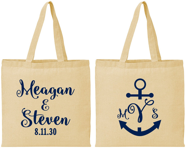 Personalized Wedding Cotton Tote Bags - Monogram Nautical | 414