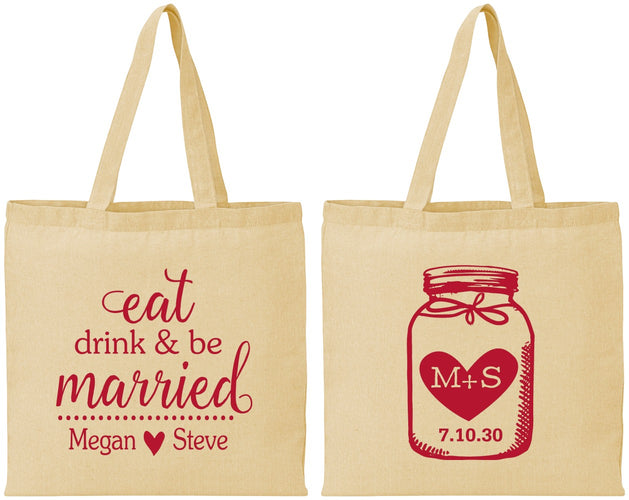 Personalized Wedding Cotton Tote Bags - Mason Jar | 415