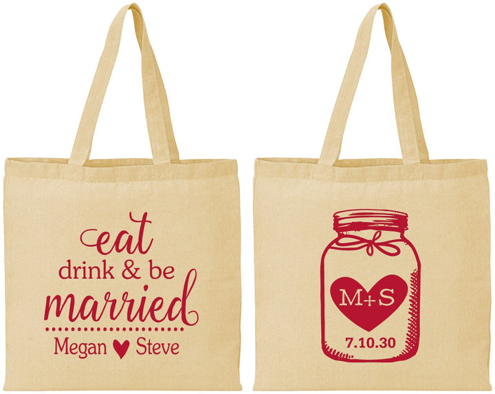 Personalized Wedding Cotton Tote Bags - Mason Jar | 415
