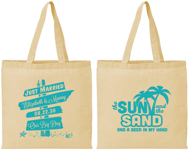 Personalized Wedding Cotton Tote Bags - Sun Sand Drink In My Hand | 416