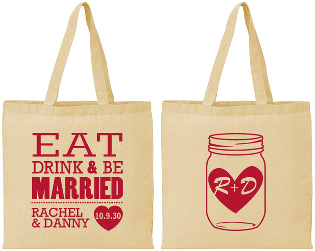 Personalized Wedding Cotton Tote Bags - Eat Drink Be Married | 417