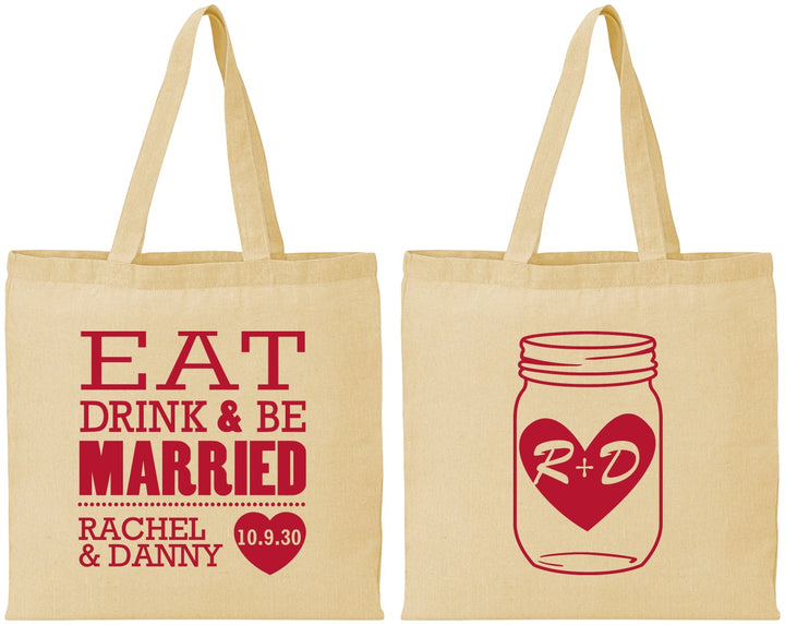 Personalized Wedding Cotton Tote Bags - Eat Drink Be Married | 417