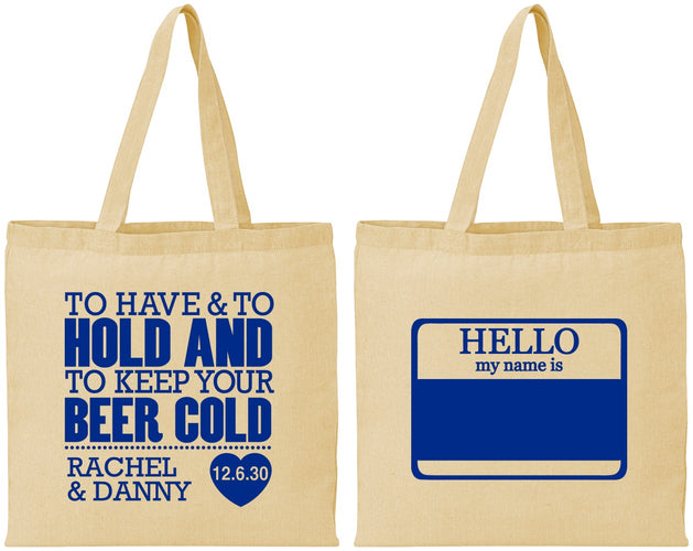 Personalized Wedding Cotton Tote Bags - Hello My Name Is | 418