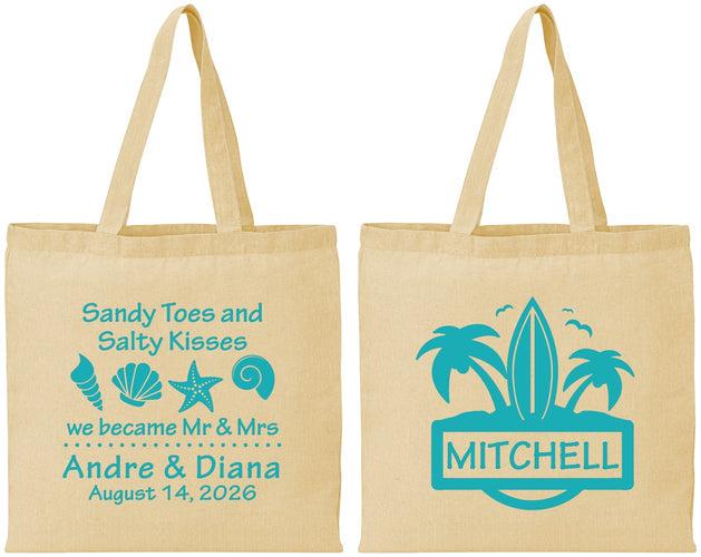 Personalized Wedding Cotton Tote Bags - Sandy Toes Salty Kisses | 419
