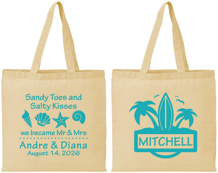 Personalized Wedding Cotton Tote Bags - Sandy Toes Salty Kisses | 419