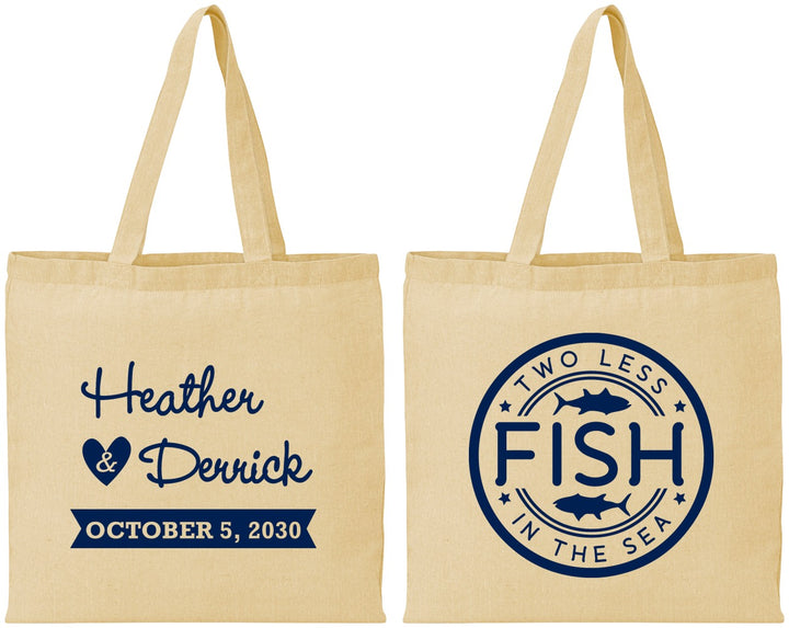 Personalized Wedding Cotton Tote Bags - Two Less Fish In The Sea | 420