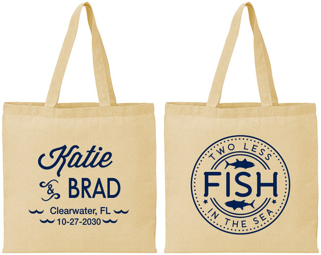Personalized Wedding Cotton Tote Bags - Two Less Fish In The Sea | 421
