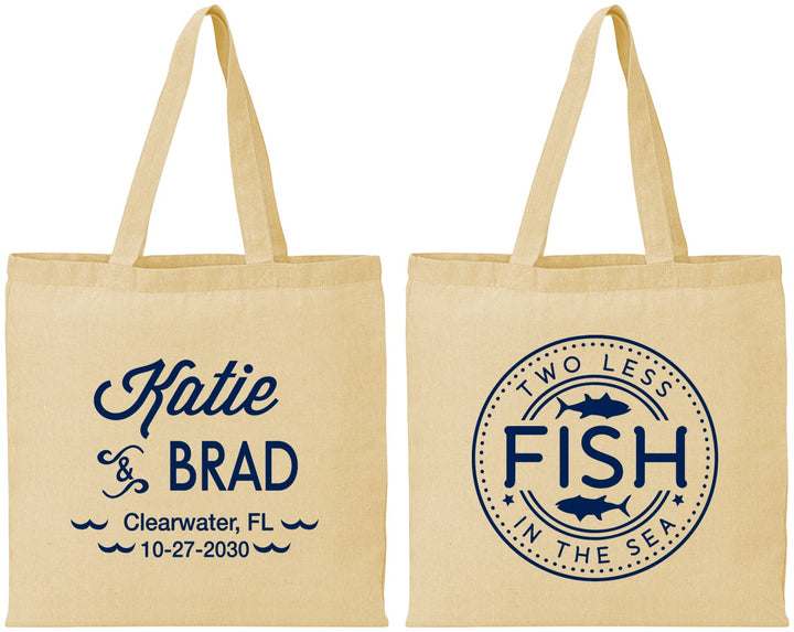 Personalized Wedding Cotton Tote Bags - Two Less Fish In The Sea | 421