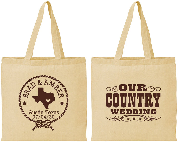 Personalized Wedding Cotton Tote Bags - Country Texas | 424