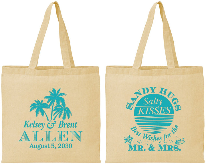 Personalized Wedding Cotton Tote Bags - Sandy Hugs Salty Kisses | 425
