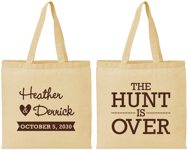 Personalized Wedding Cotton Tote Bags - The Hunt Is Over | 427