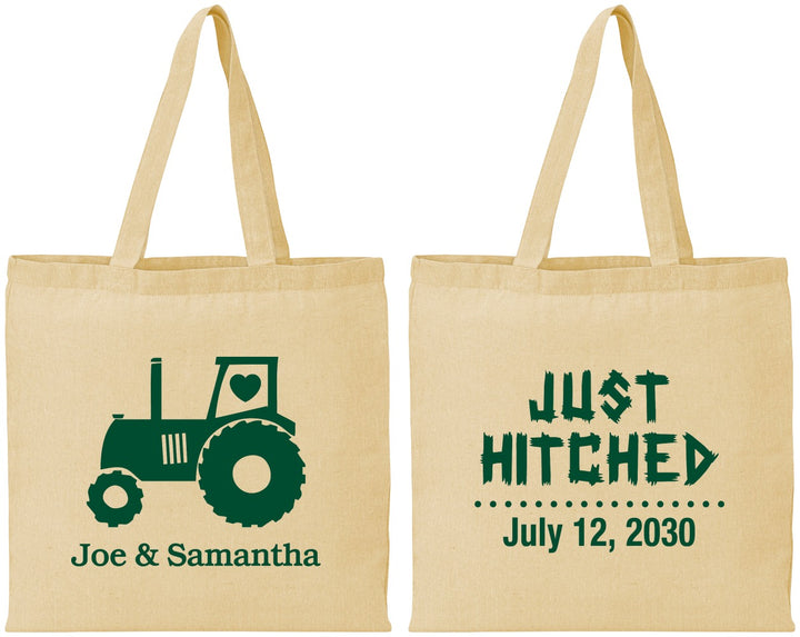 Personalized Wedding Cotton Tote Bags - Just Hitched Tractor | 429