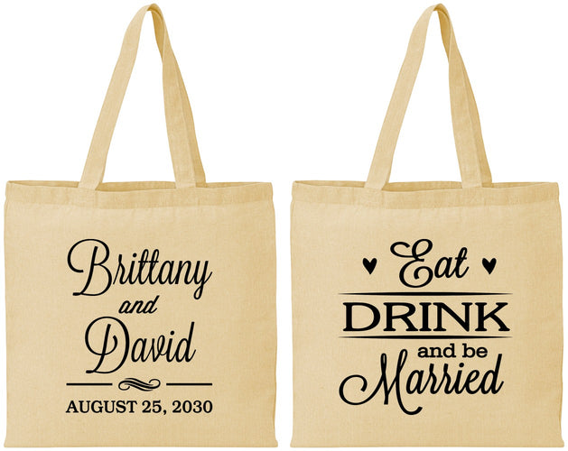 Personalized Wedding Cotton Tote Bags - Eat Drink Be Married | 430