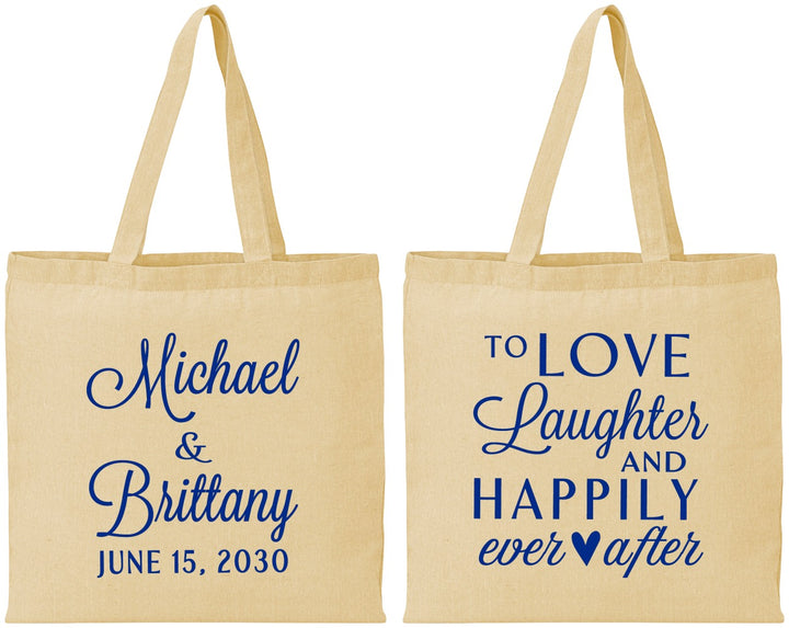 Personalized Wedding Cotton Tote Bags - Love Laughter Happily | 432