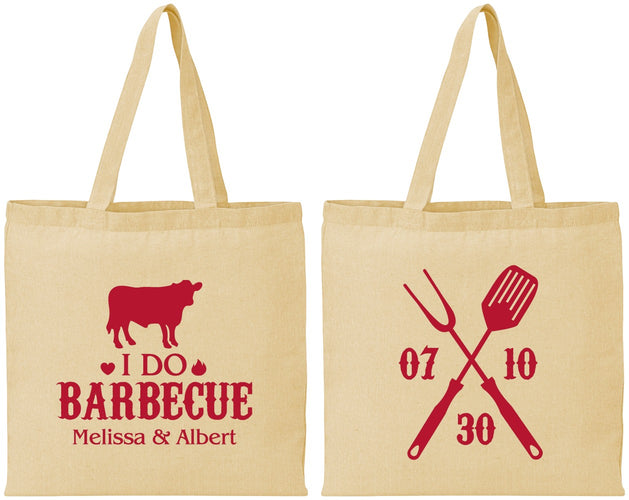 Personalized Wedding Cotton Tote Bags - I Do Barbecue Bbq | 433