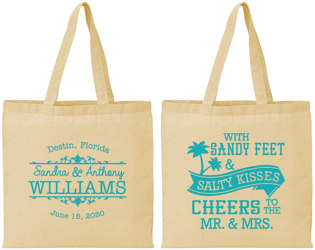 Personalized Wedding Cotton Tote Bags - Sandy Feet Salty Kisses | 434