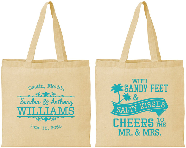 Personalized Wedding Cotton Tote Bags - Sandy Feet Salty Kisses | 434