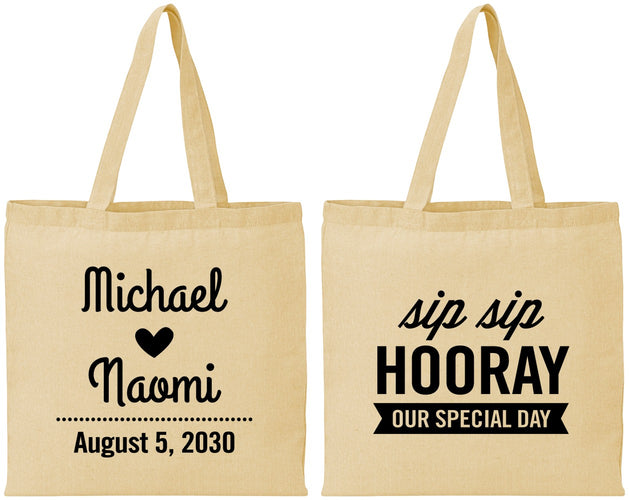 Personalized Wedding Cotton Tote Bags - Sip Sip Hooray | 437