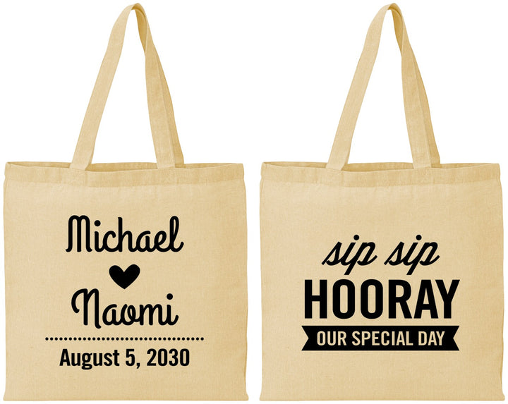 Personalized Wedding Cotton Tote Bags - Sip Sip Hooray | 437