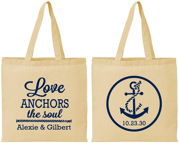 Personalized Wedding Cotton Tote Bags - Love Anchors The Soul | 440