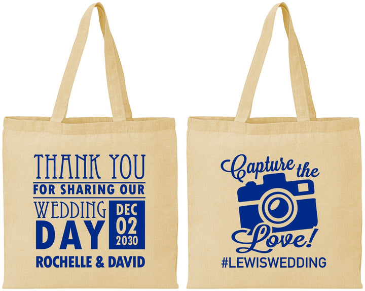 Personalized Wedding Cotton Tote Bags - Capture The Love | 444