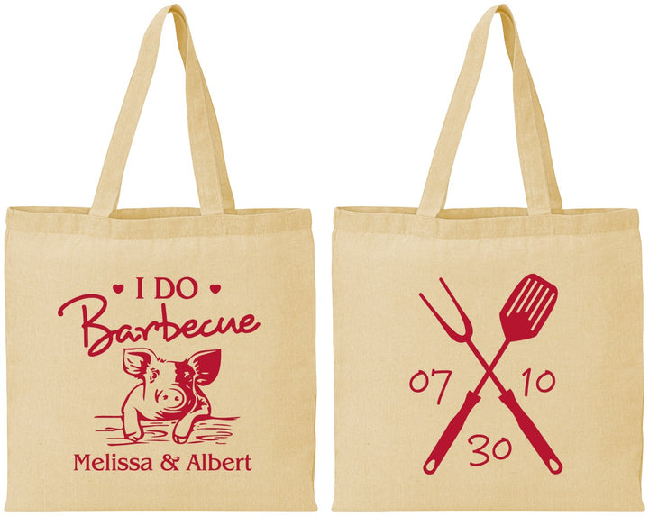 Personalized Wedding Cotton Tote Bags - I Do Barbecue Bbq | 446
