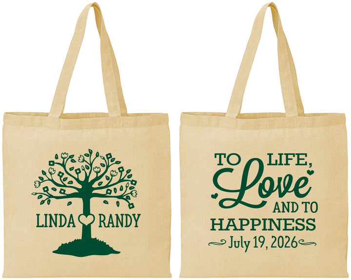 Personalized Wedding Cotton Tote Bags - Love And Happiness | 451