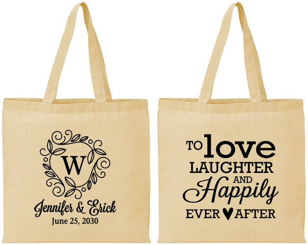 Personalized Wedding Cotton Tote Bags - Love Laughter Happily | 461