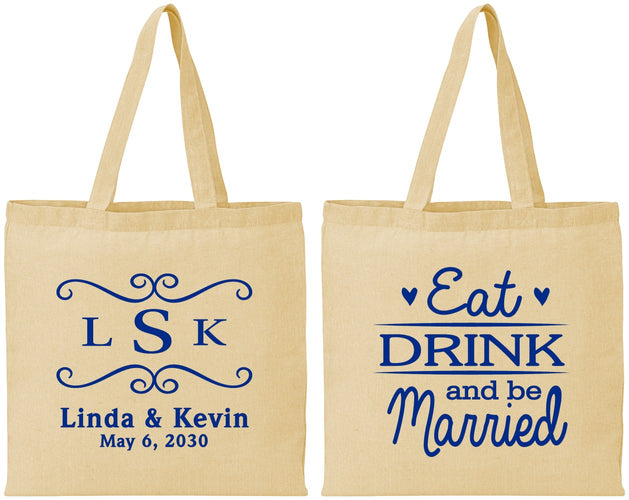 Personalized Wedding Cotton Tote Bags - Eat Drink Be Married | 463