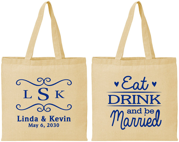 Personalized Wedding Cotton Tote Bags - Eat Drink Be Married | 463